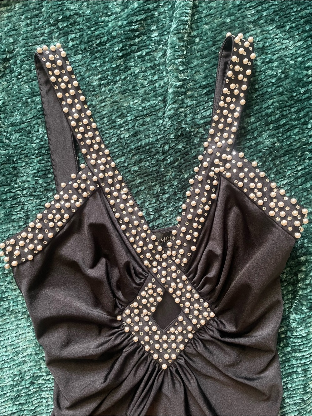 Vintage 70s Robert-David Morton Glam Cocktail Party Dress Pearls Rhinestones